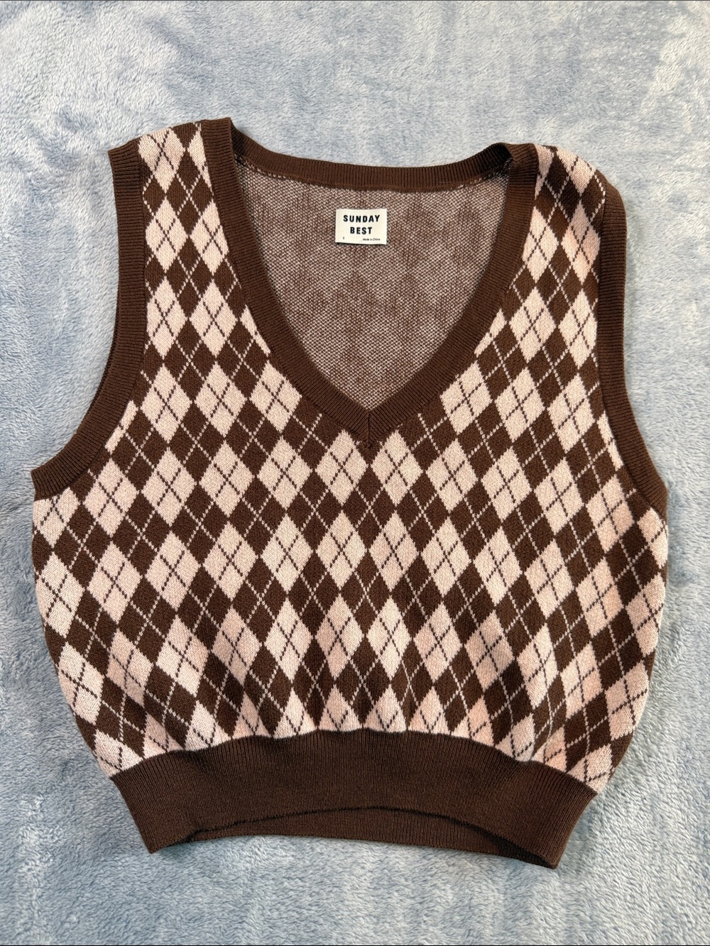 Sunday Best Brown and pink Argyle V-Neck Sweater Vest